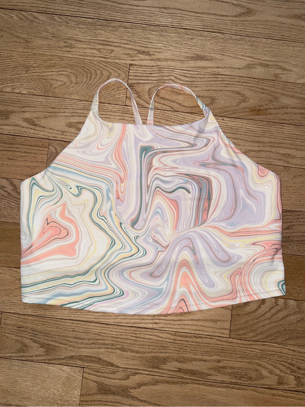 Old Navy Athletic Women's Marble Swirl Print Strappy Crop Top Built in Bra 2X
